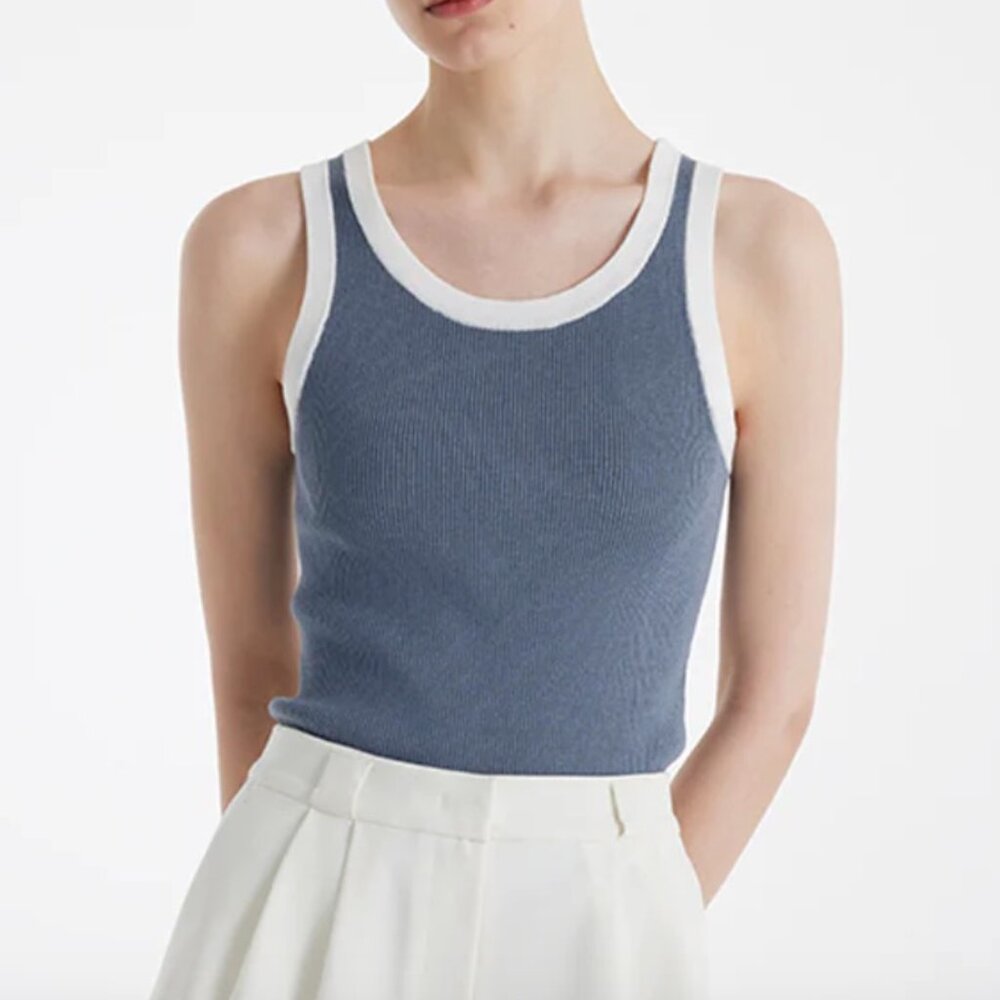 Goelia Acetate Cotton Knitted Striped Tank Top Size L